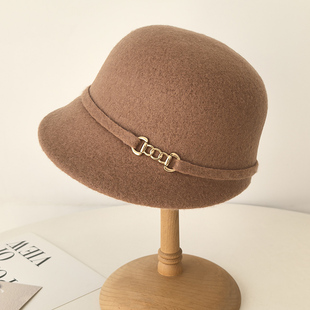 法式气质羊毛呢鸭舌帽女士时尚礼帽秋冬保暖马术帽渔夫帽子显脸小