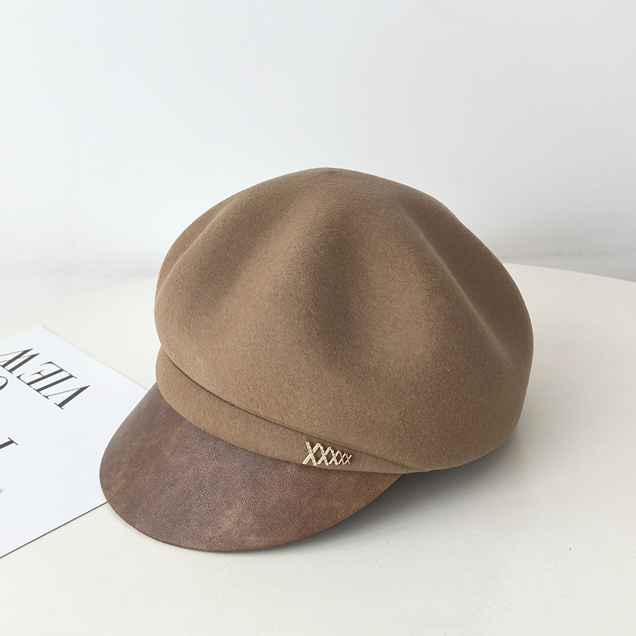 水钻字母羊毛呢贝雷帽子女秋冬韩版百搭鸭舌帽八角帽高级感报童帽