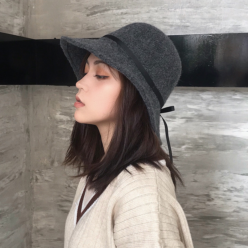 日系柔软羊毛针织渔夫帽秋冬天保暖大檐礼帽子韩版蝴蝶结女士盆帽