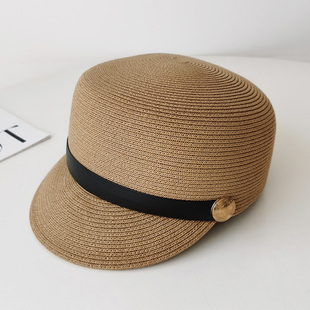 日式草编马术帽子女夏天出游显脸小鸭舌草帽时尚遮阳沙滩防晒帽潮