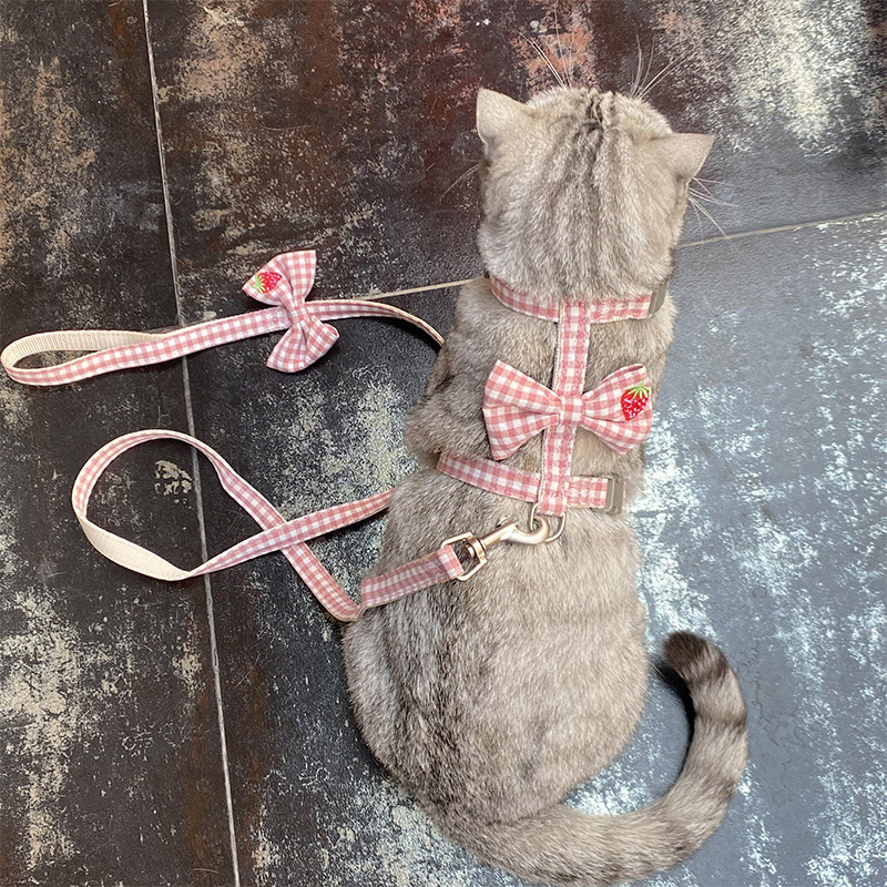 猫咪牵引绳可爱蝴蝶结防挣脱工字型猫绳子外出溜猫绳拴猫链可调节