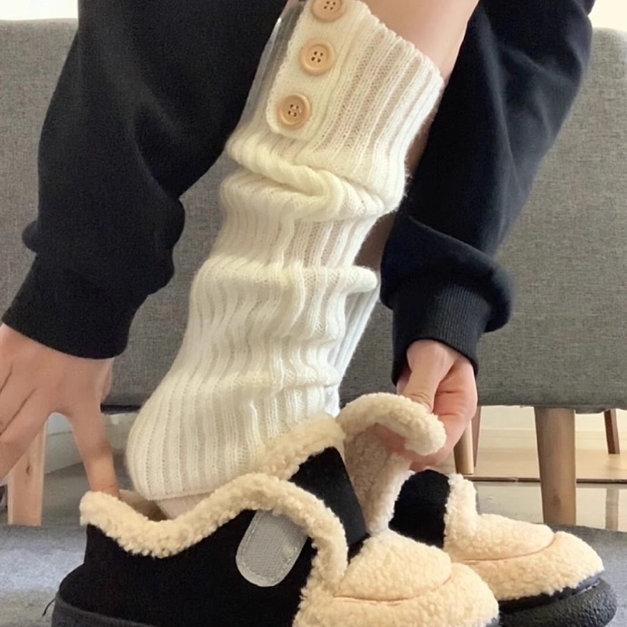 针织jk袜套袜子女白色长筒小腿袜腿套秋冬保暖Lolita堆堆袜