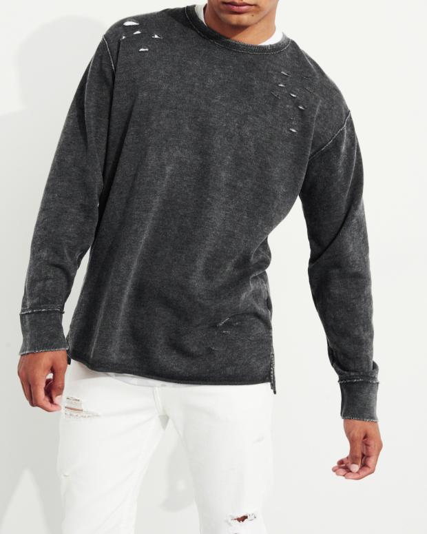 男款重水洗做旧磨破HC圆领抓绒