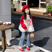 新款 女童洋气卡通纱纱长袖 卫衣 2026春季 脚口开叉牛仔裤 两件套