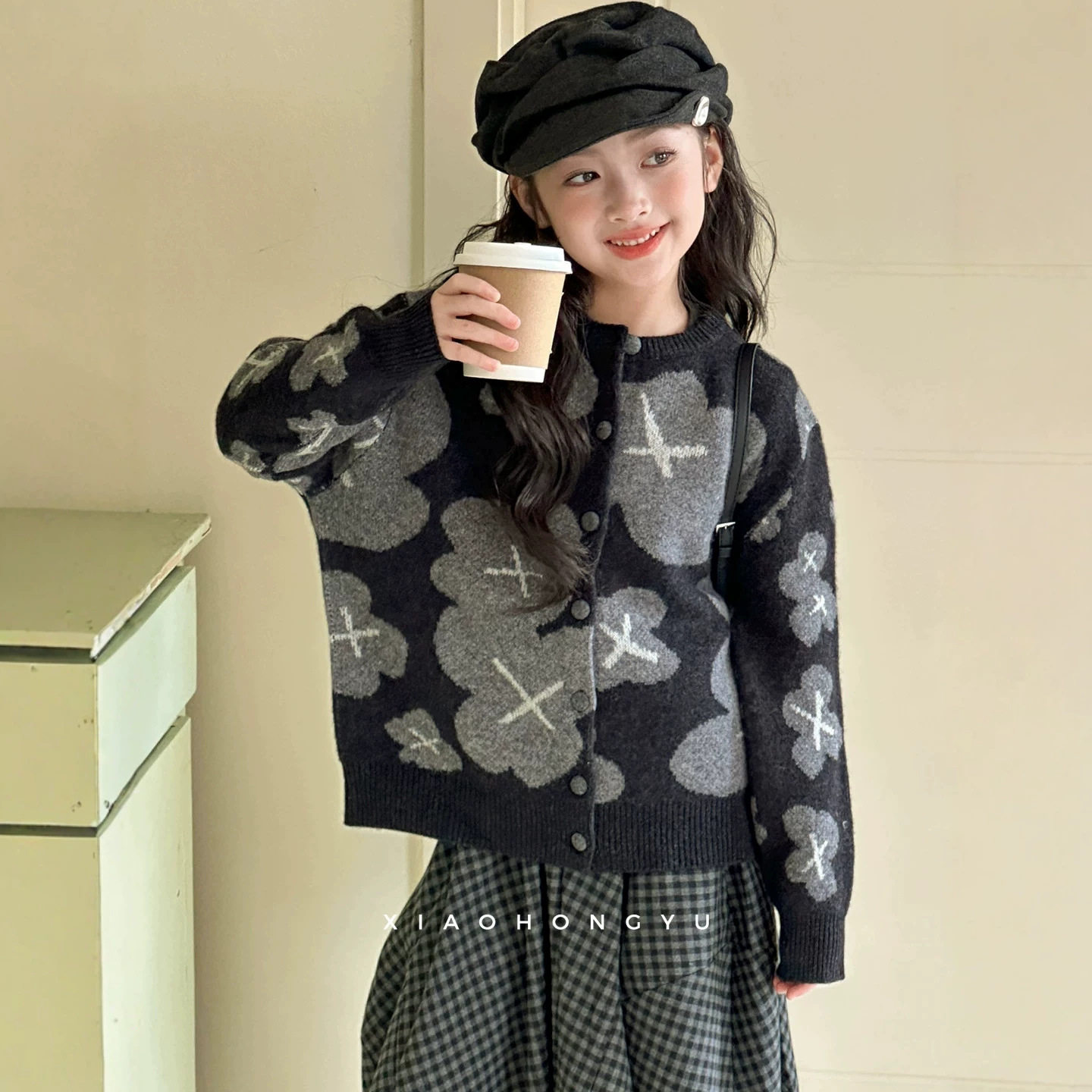 小红鱼针织开衫外套秋装2026新款亲子秋季羊毛混纺毛衣儿童装上衣