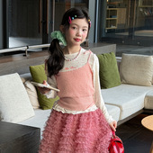 花与寻童装 女童吊带毛衣2026年春款 花边设计洋气儿童叠穿针织上衣