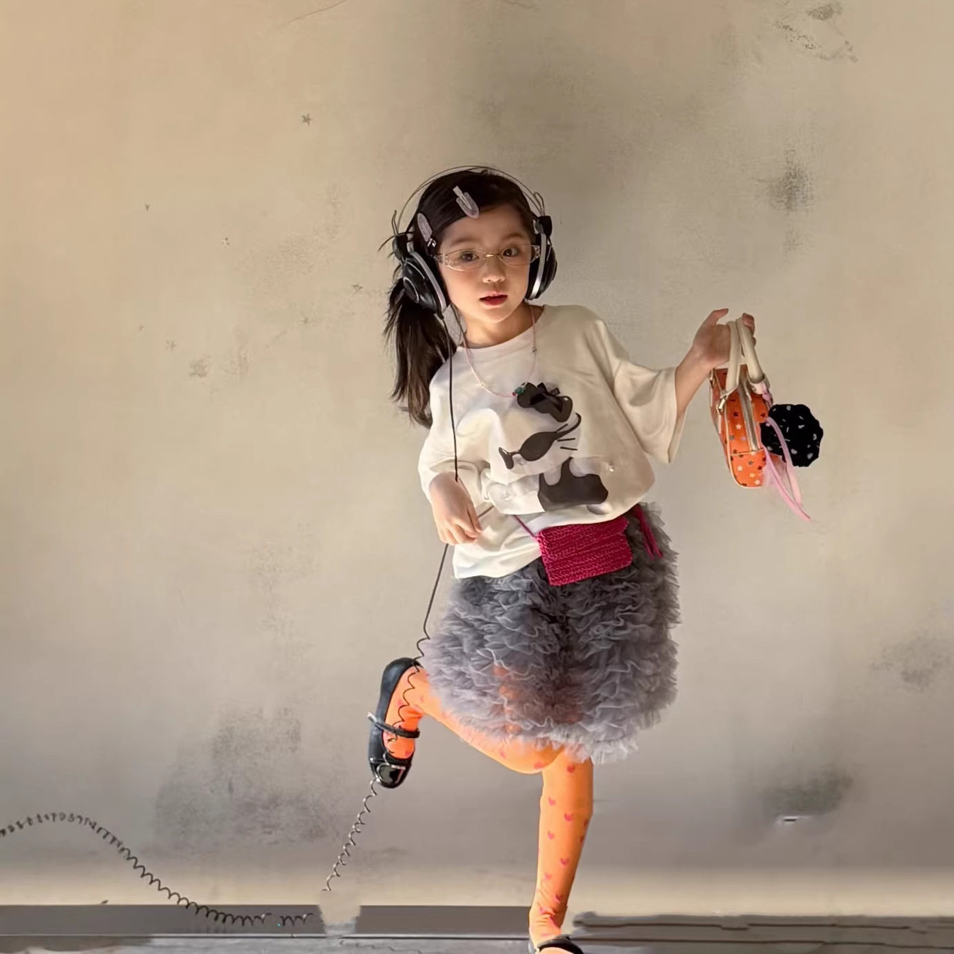 2026夏季新款童装女童卡通短袖T恤宽松上衣儿童半身裙蓬蓬纱裙