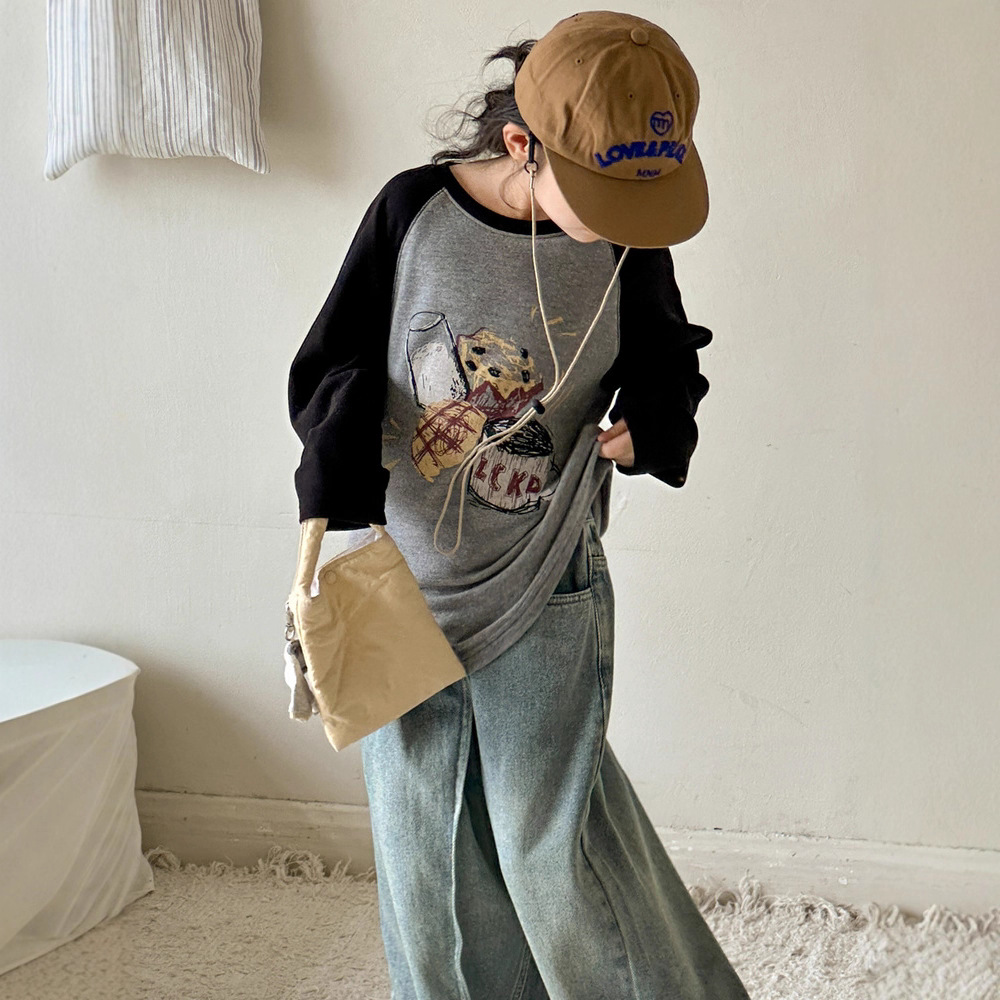 小红鱼女童打底衫秋冬2025新款长袖T恤儿童秋季插肩袖亲子装上衣