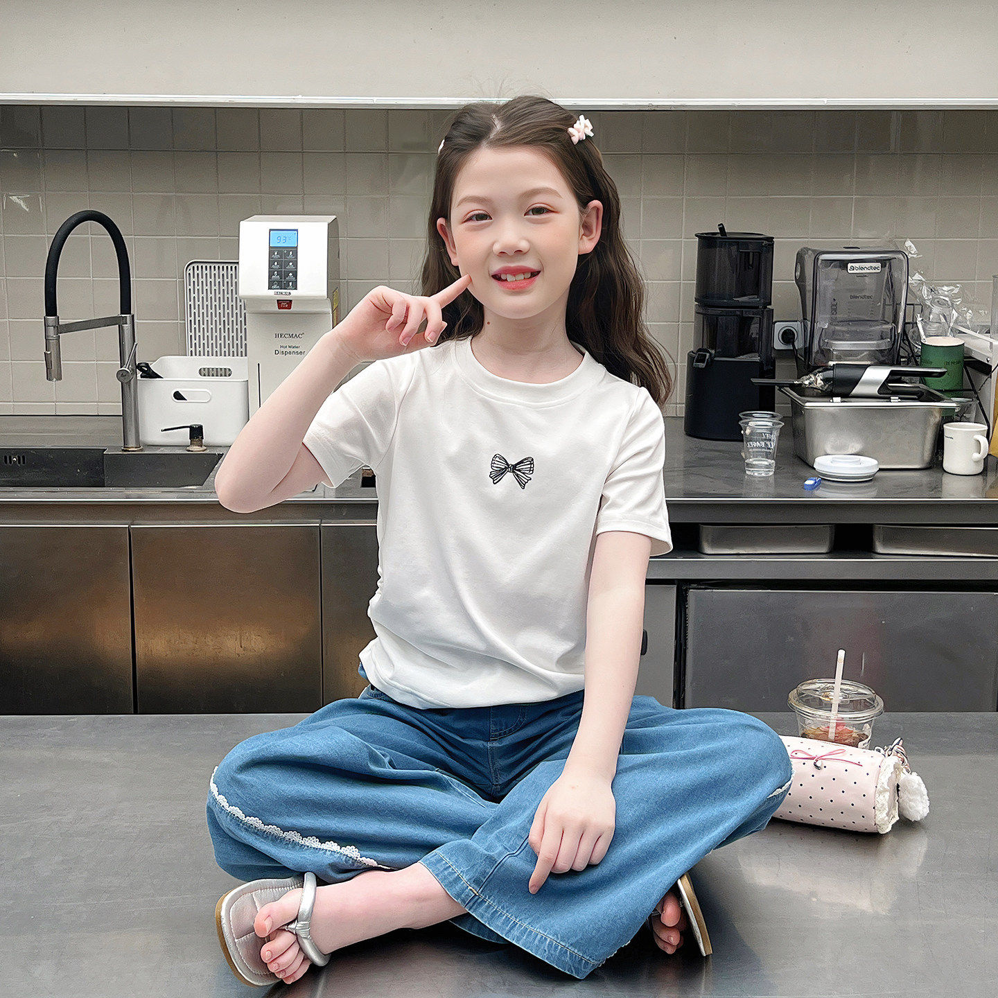 儿童修身短袖白t恤女童洋气背心小衫大童坎肩上衣2026夏装新款