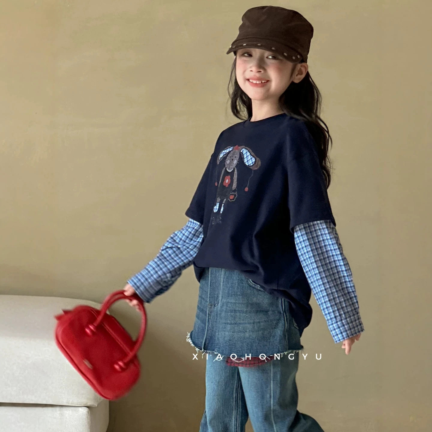 小红鱼女大童秋装卡通长袖T恤2026新款秋季亲子装上衣儿童打底衫