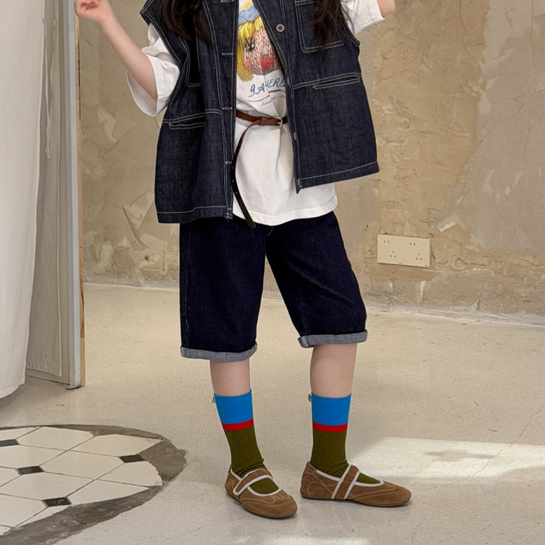 花与寻童装女童牛仔短裤2026年春款宽松显瘦百搭儿童洋气五分裤潮