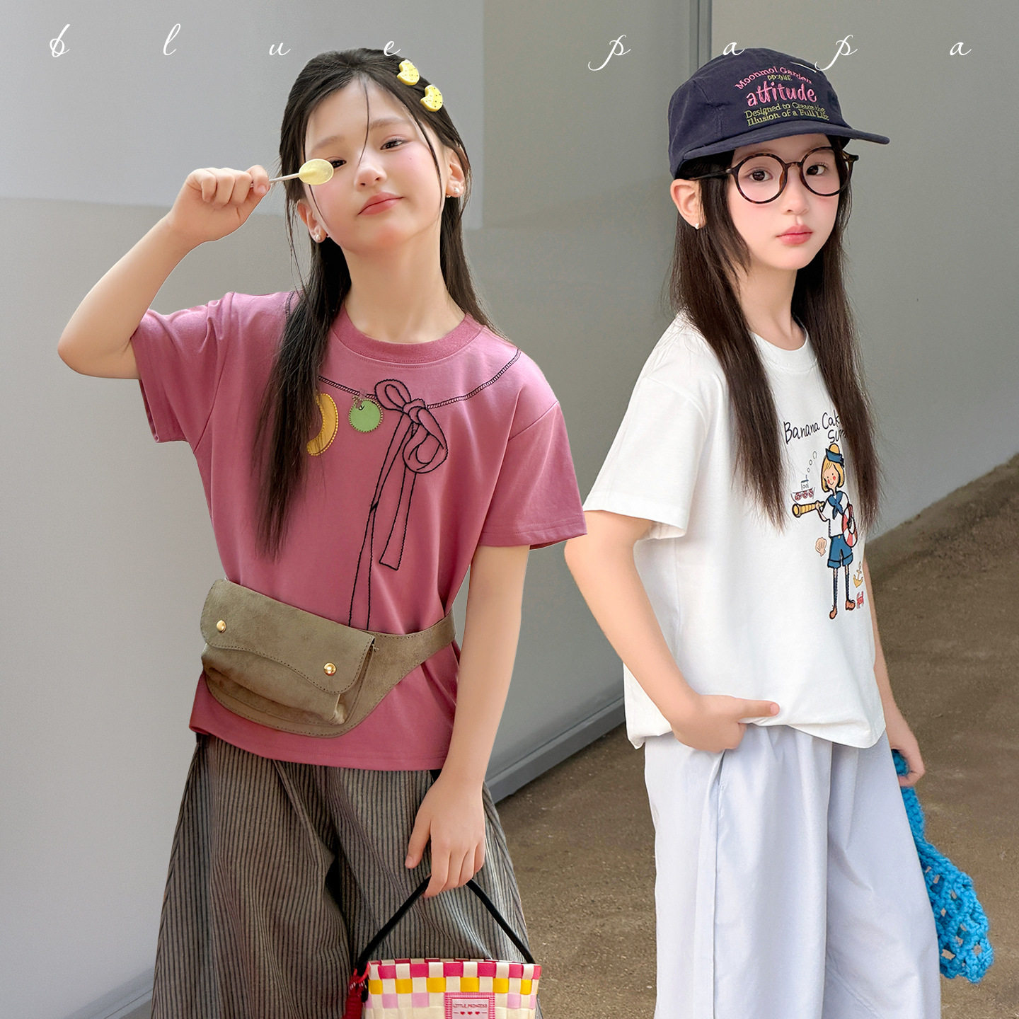 Miaxdx童装女童趣味T恤夏季新款宽松圆领宝宝短袖上衣