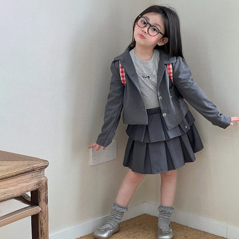女童套装2026春秋新款学院风小西装外套打底衫百褶裙洋气三件套潮