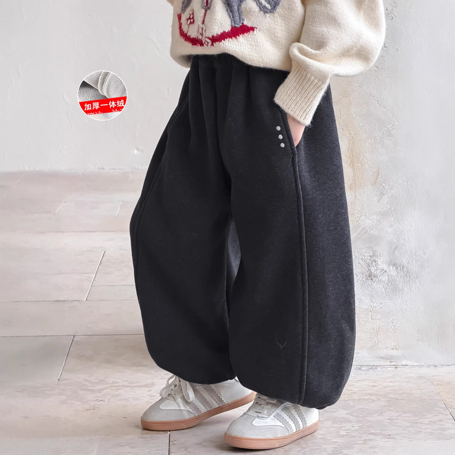 童森童马女童加绒裤子冬装2026冬季一体绒运动裤女孩加厚保暖卫裤
