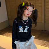 花与寻童装 软萌小熊撞色明线百搭上衣潮 韩版 女童针织衫 2026年春款