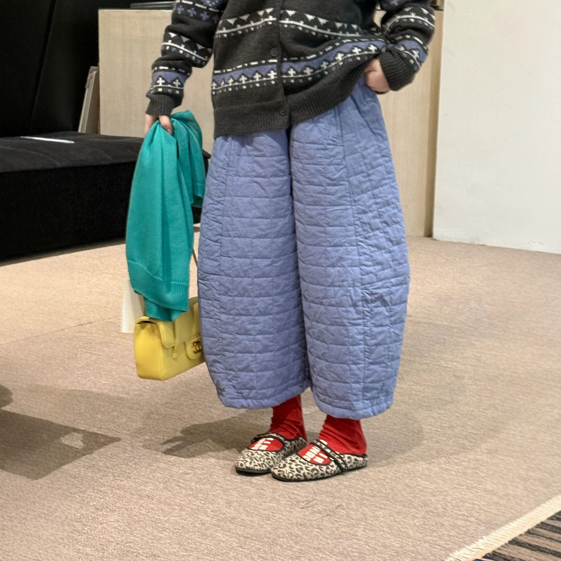 花与寻女童2026年冬款三合一绗棉裤菱格夹棉宽松灯笼裤保暖长裤潮