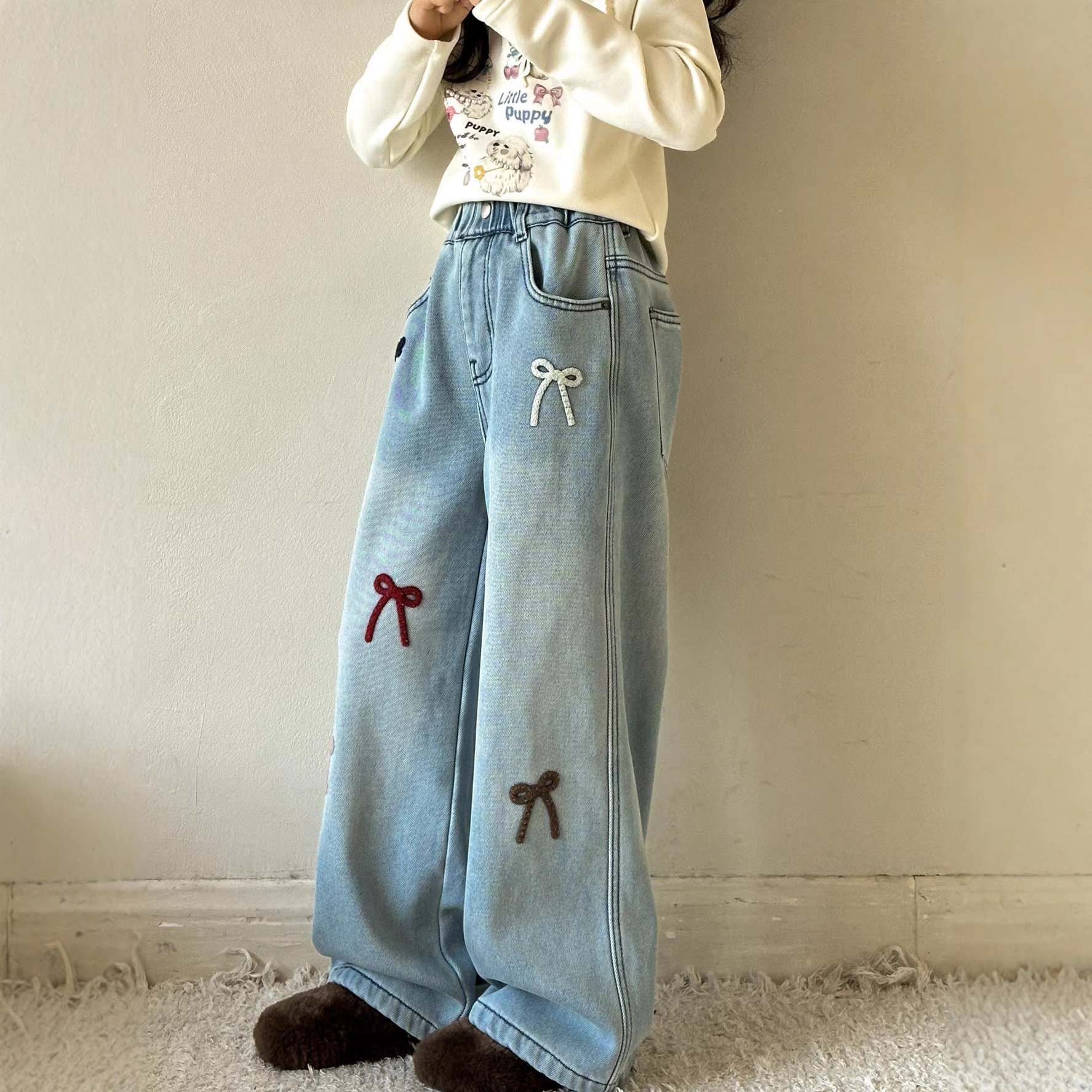 小红鱼女童加绒牛仔裤2026冬季新款裤子儿童一体绒加厚阔腿直筒裤,童装/婴儿装/亲子装,儿童牛仔裤,淘宝优惠券,粉丝福利购,淘宝优惠卷