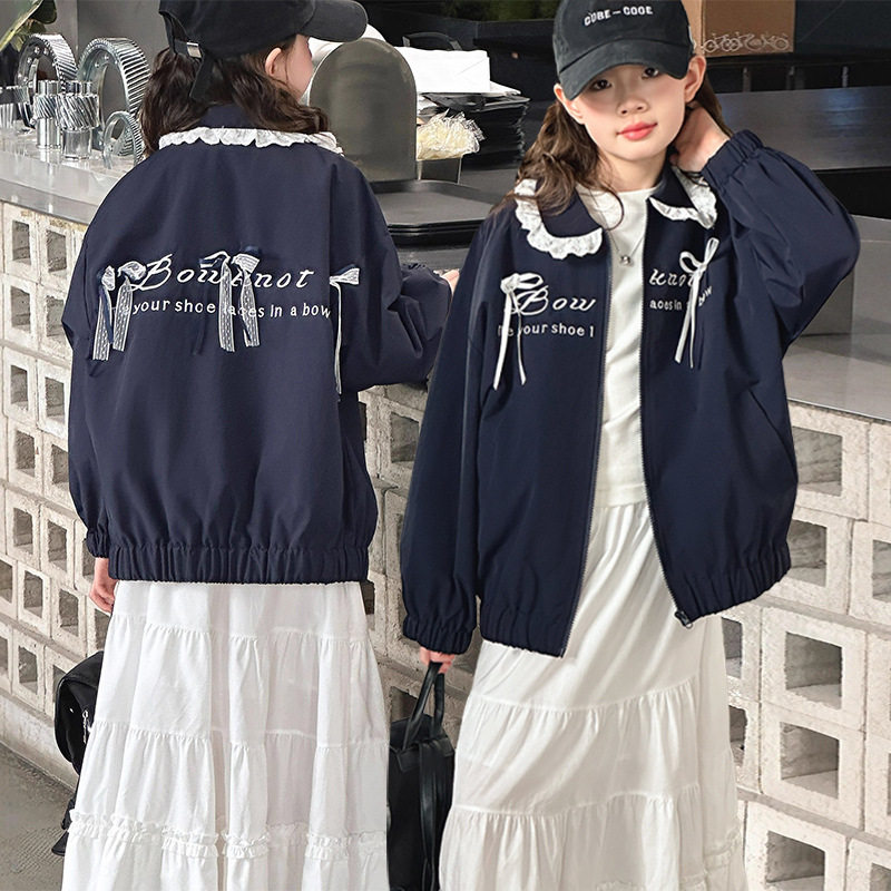 女童春秋外套2026新款儿童洋气时髦海军领开衫上衣女大童春装夹克