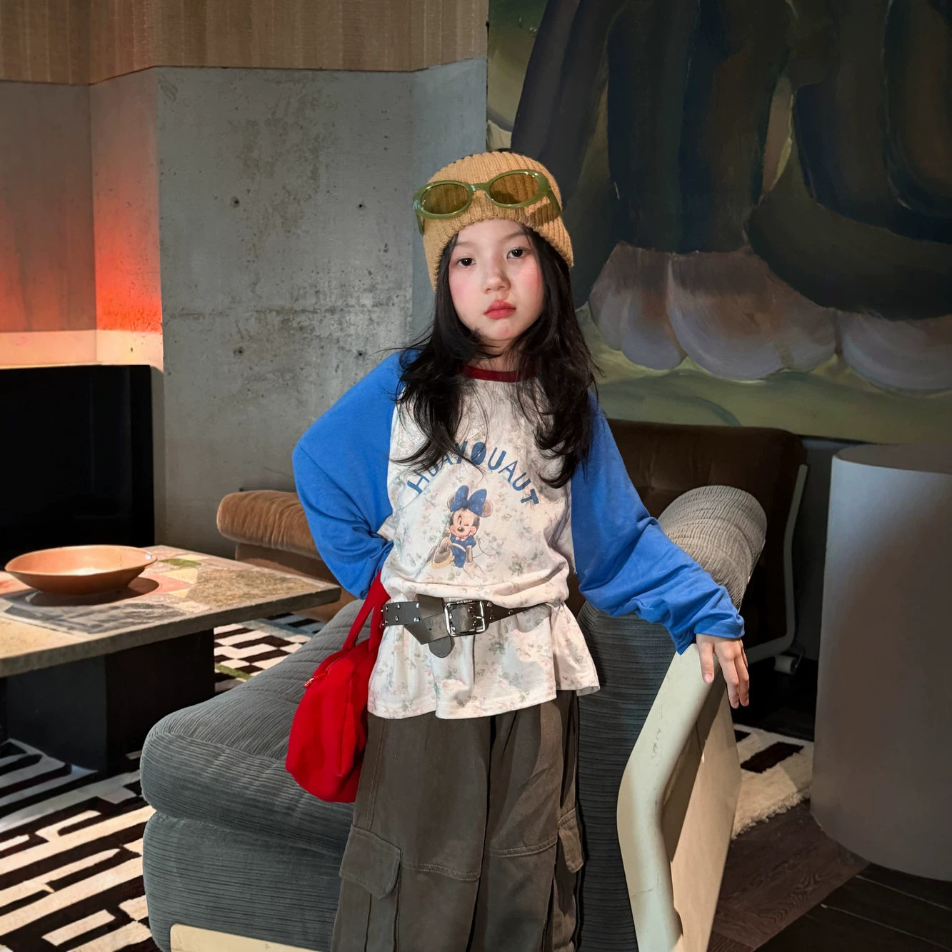半柚童T2026秋季女童韩版卡通字母插肩袖打底衫儿童圆领宽松上衣