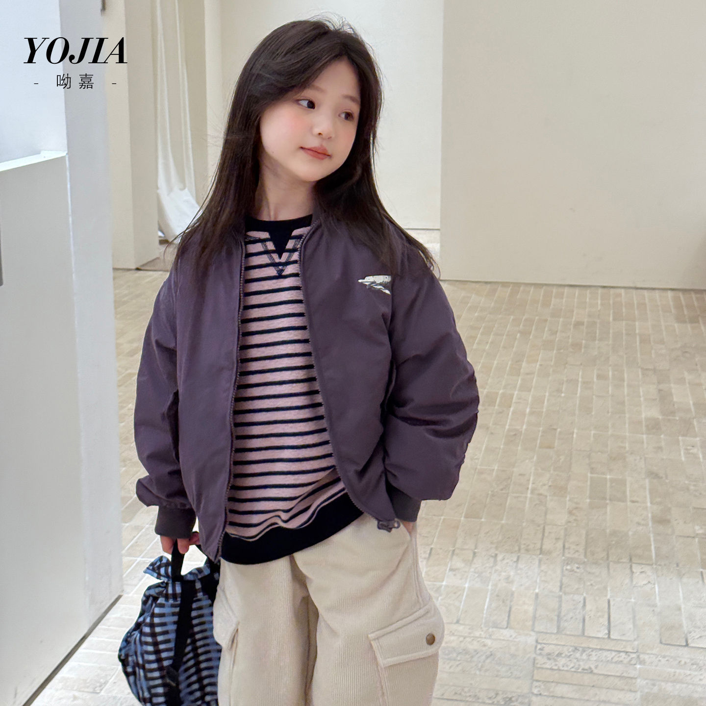 YOJIA女童夹棉外套秋冬季2025新款韩版女孩童装上衣儿童夹克冬装