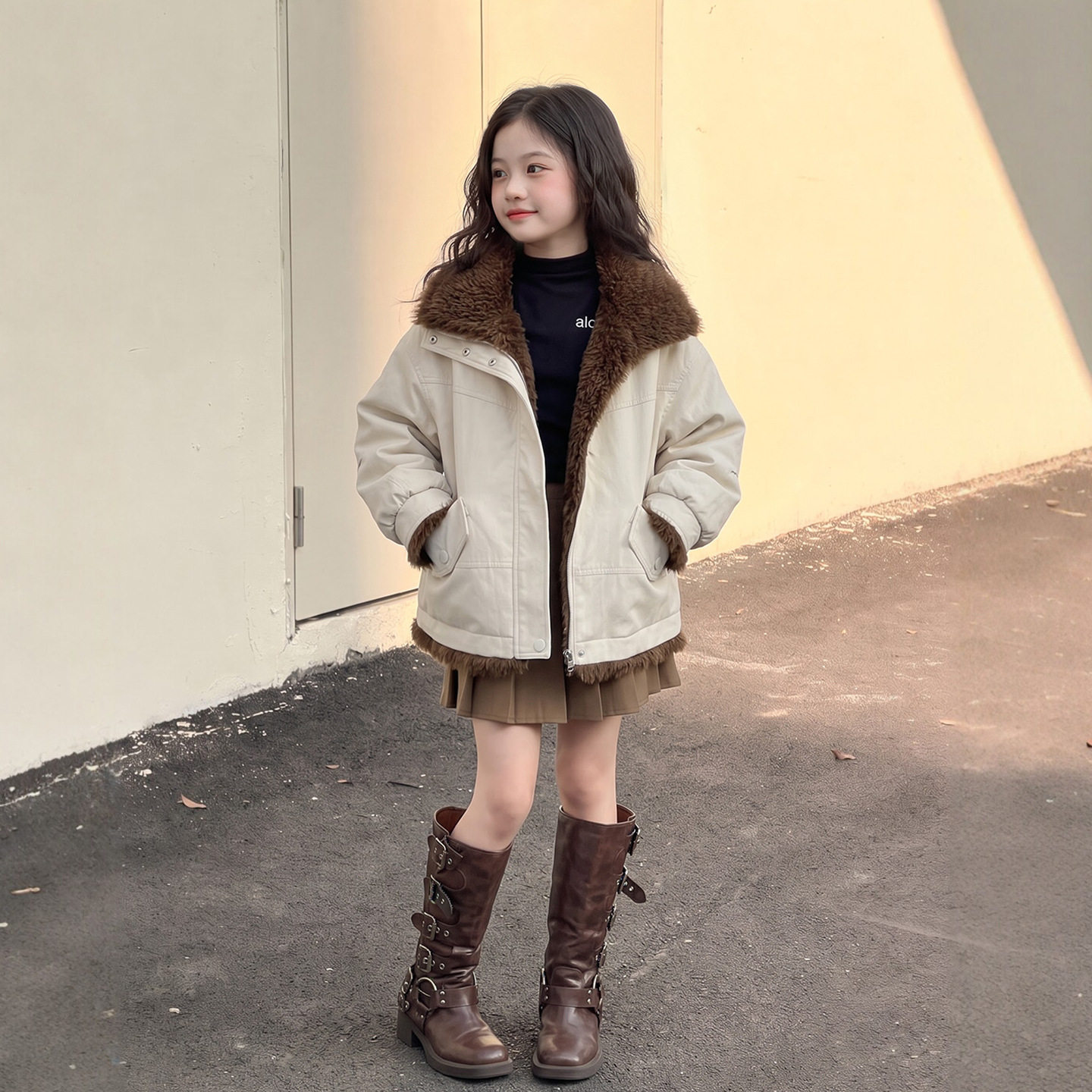 女童秋冬新款韩系潮酷女孩炸街皮衣外套中大童洋气初中生皮衣外套