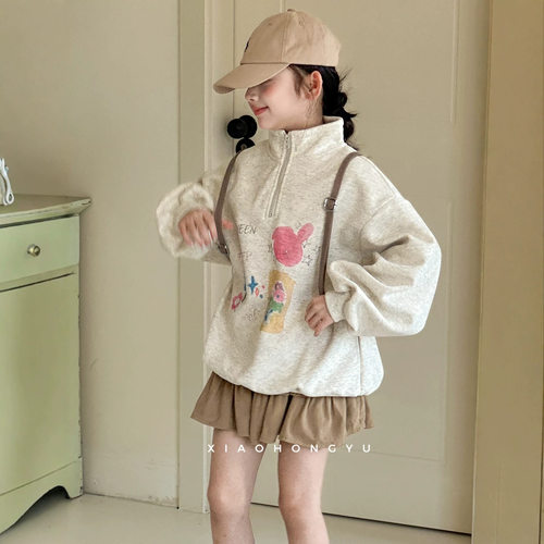 小红鱼女童立领卫衣秋装韩国童装初中生秋季上衣大童洋气时髦亲子