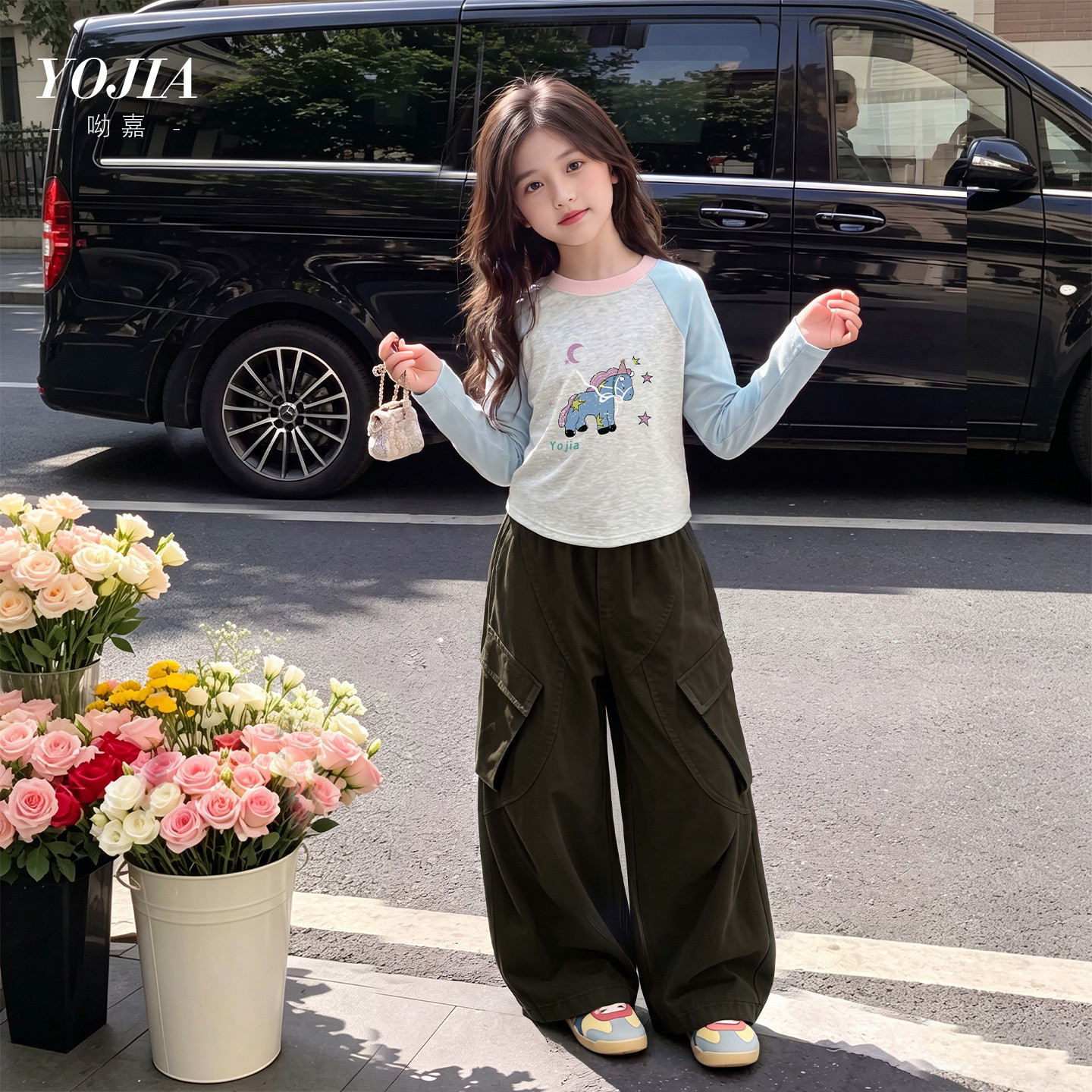 YOJIA女童打底衫春秋款2026新款韩版洋气童装长袖T恤圆领儿童秋装
