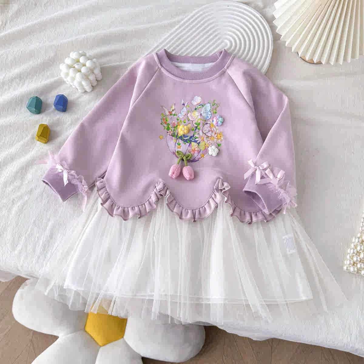 【现货】女童卫衣裙2026春装季新品卡通中小童卫衣裙套头宝宝上衣