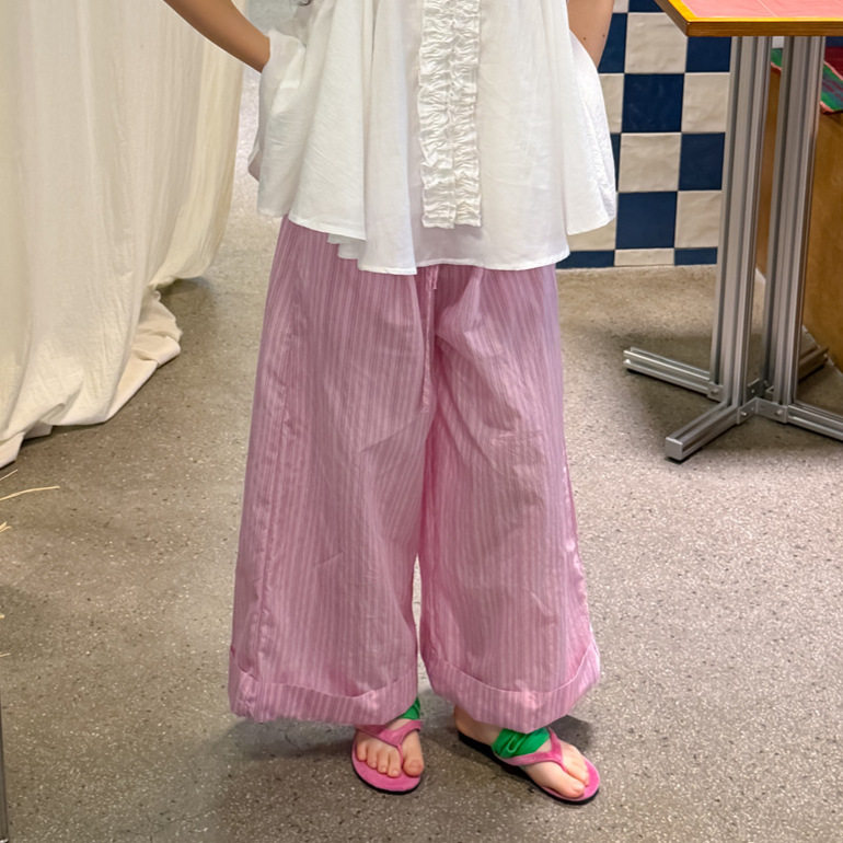 花与寻女童裤子2026夏季新款薄款透气竖条防晒裤韩系休闲百搭长裤