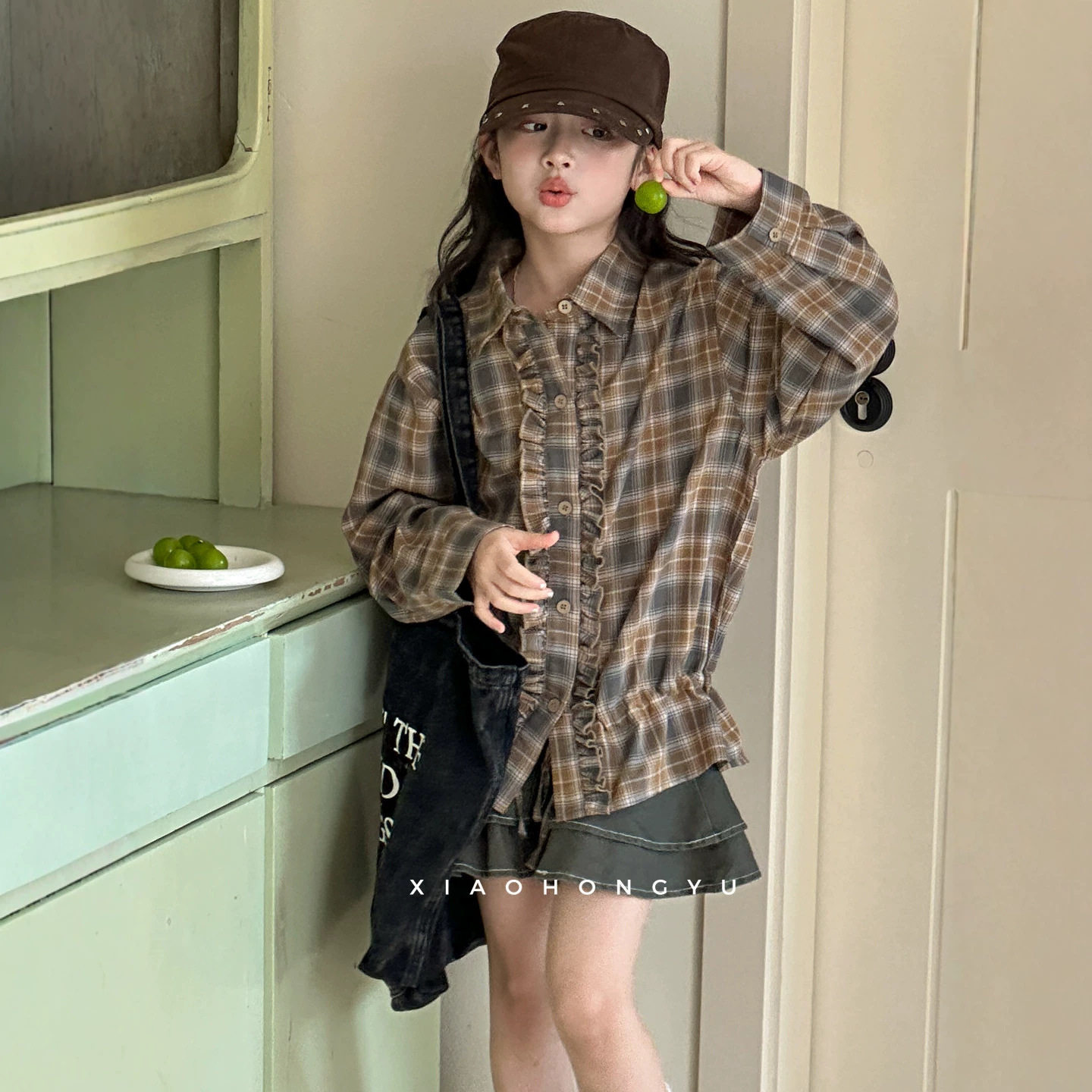 小红鱼女童格子衬衫秋装2026新款青少年秋季超漂亮衬衣洋气亲子装