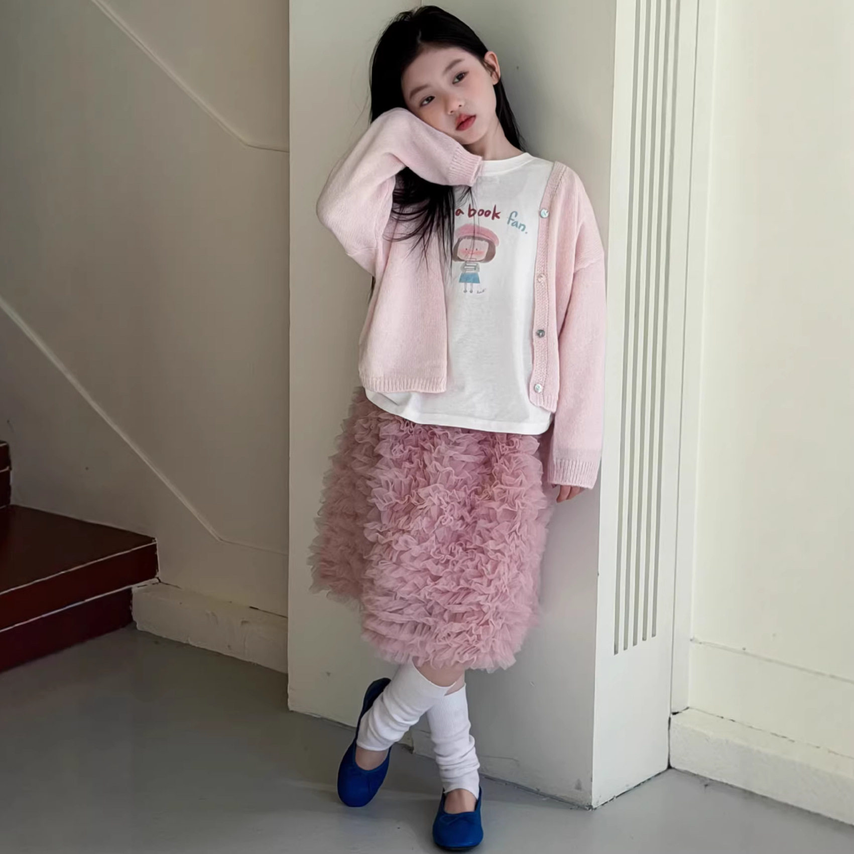 税后价童套装2026春女童甜美针织开衫女孩长袖t恤衫公主纱裙三件