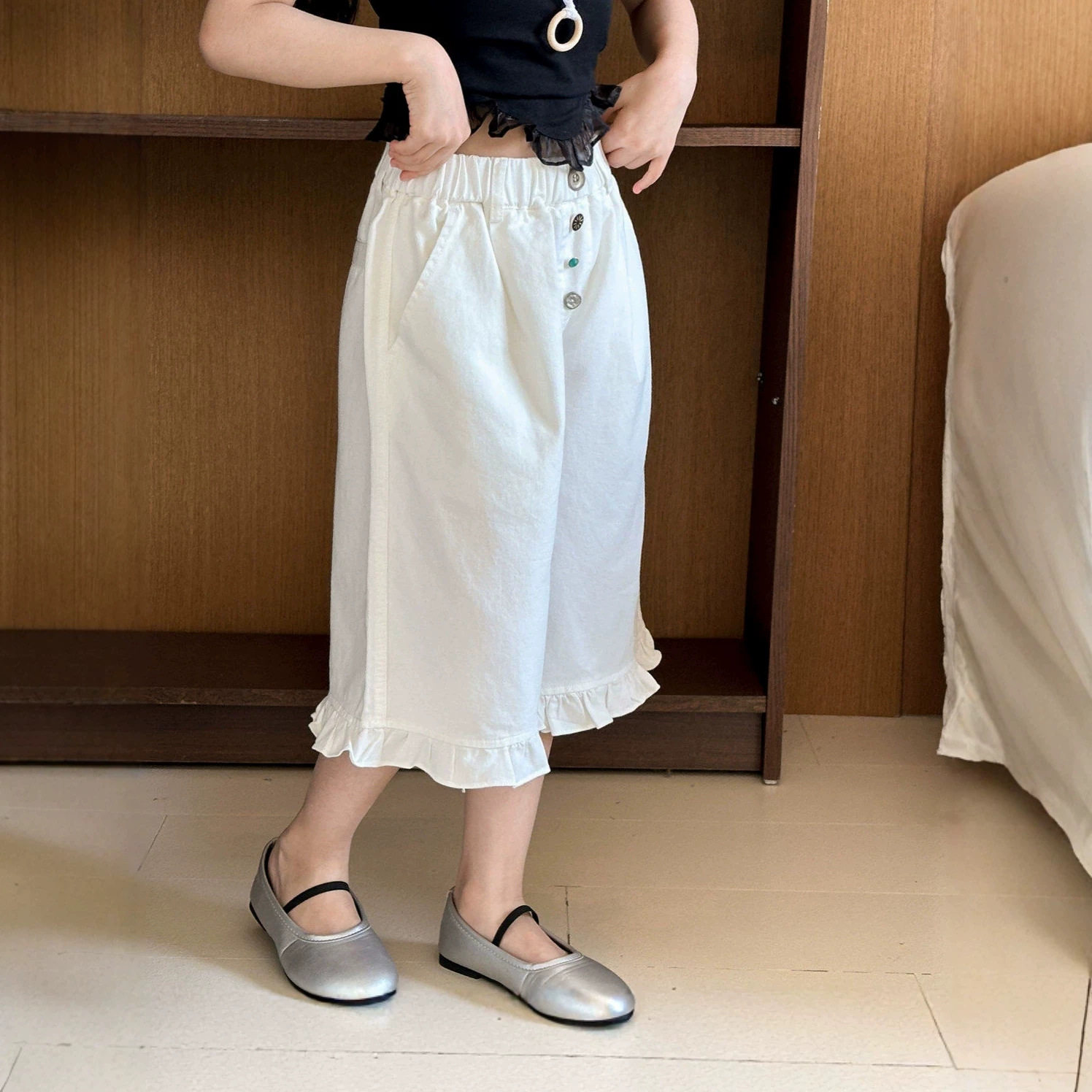 小红鱼牛仔短裤夏装2026新款女童白色七分裤亲子装儿童宽松休闲裤