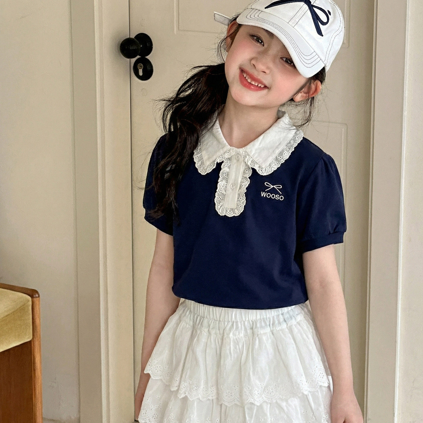 小红鱼女童短袖T恤夏装2026新款夏季亲子装Polo衫初中生女孩上衣