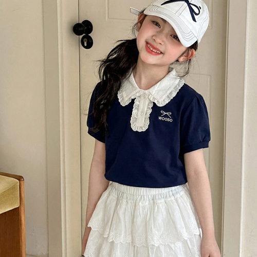 小红鱼女童短袖T恤夏装2026新款夏季亲子装Polo衫初中生女孩上衣