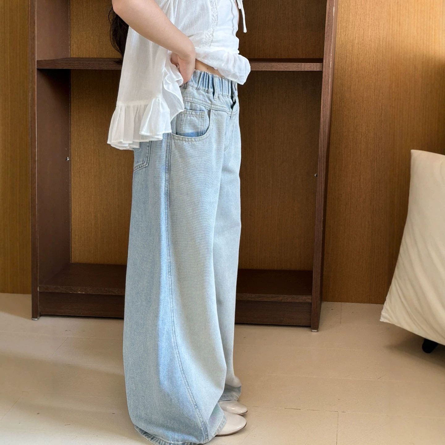 小红鱼女童牛仔裤夏装薄款2026亲子装童装夏季轻薄阔腿裤儿童长裤