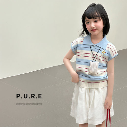 Miaxdx kids童装女童针织T恤2026夏季新款休闲条纹无袖上衣