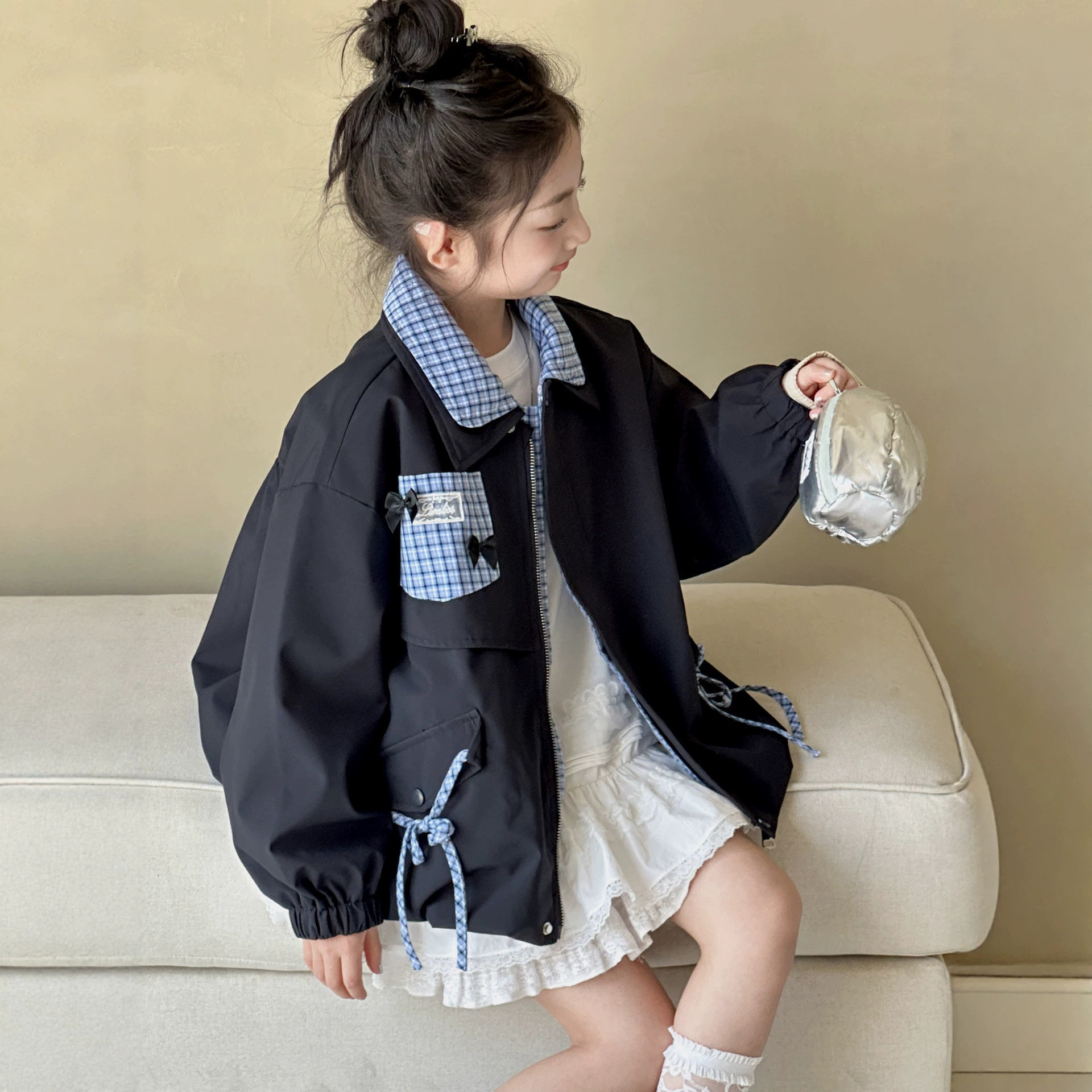 小红鱼女童学院风外套秋装2026新款韩国童装秋季翻领上衣儿童亲子