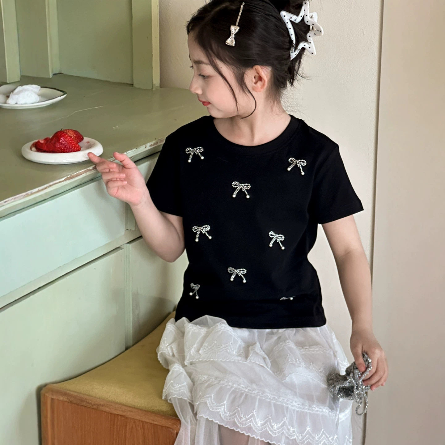 小红鱼女童短袖T恤夏装2026新款韩国童装亲子装宽松百搭上衣女孩