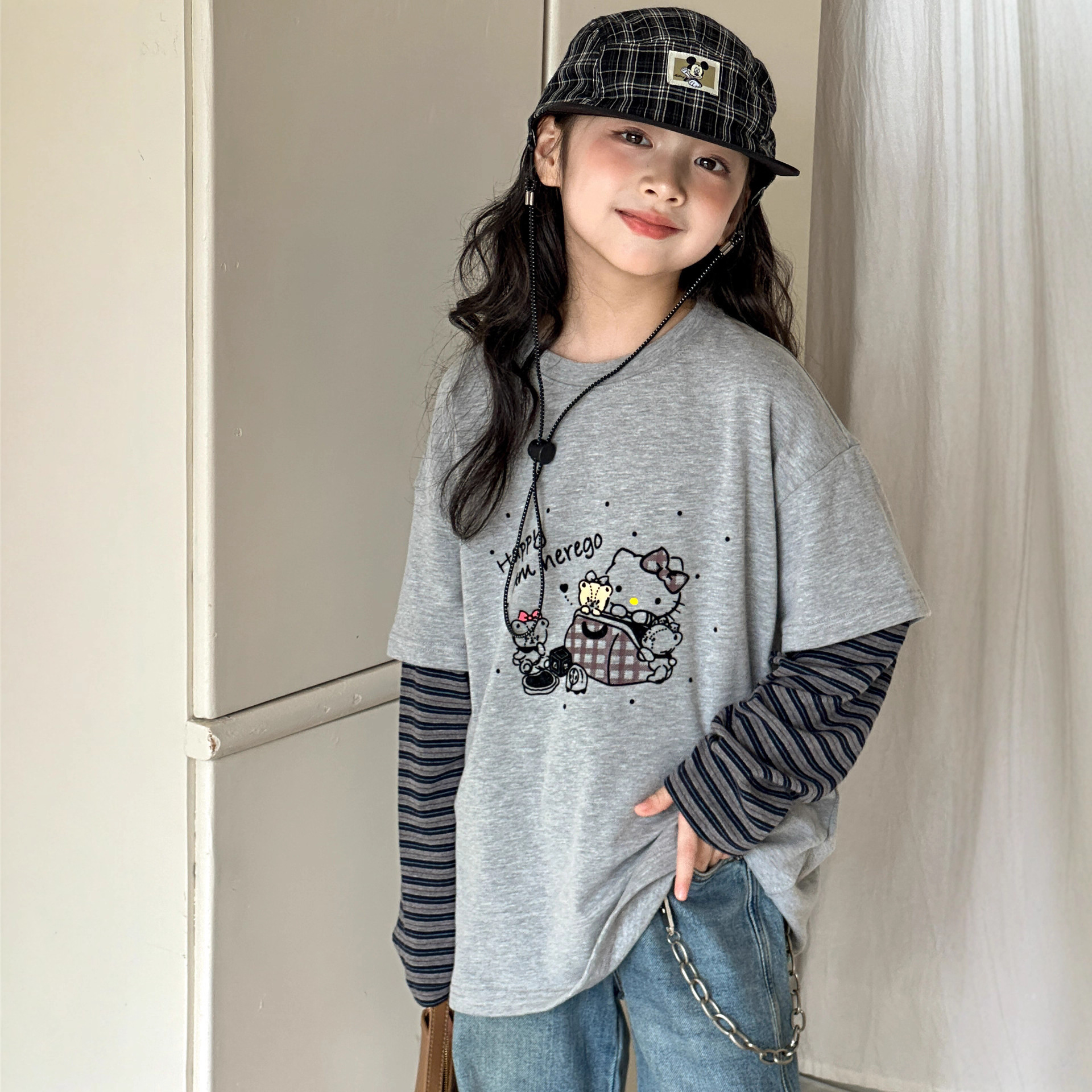 小红鱼女童长袖T恤秋冬款2025亲子儿童秋季上衣休闲假两件打底衫