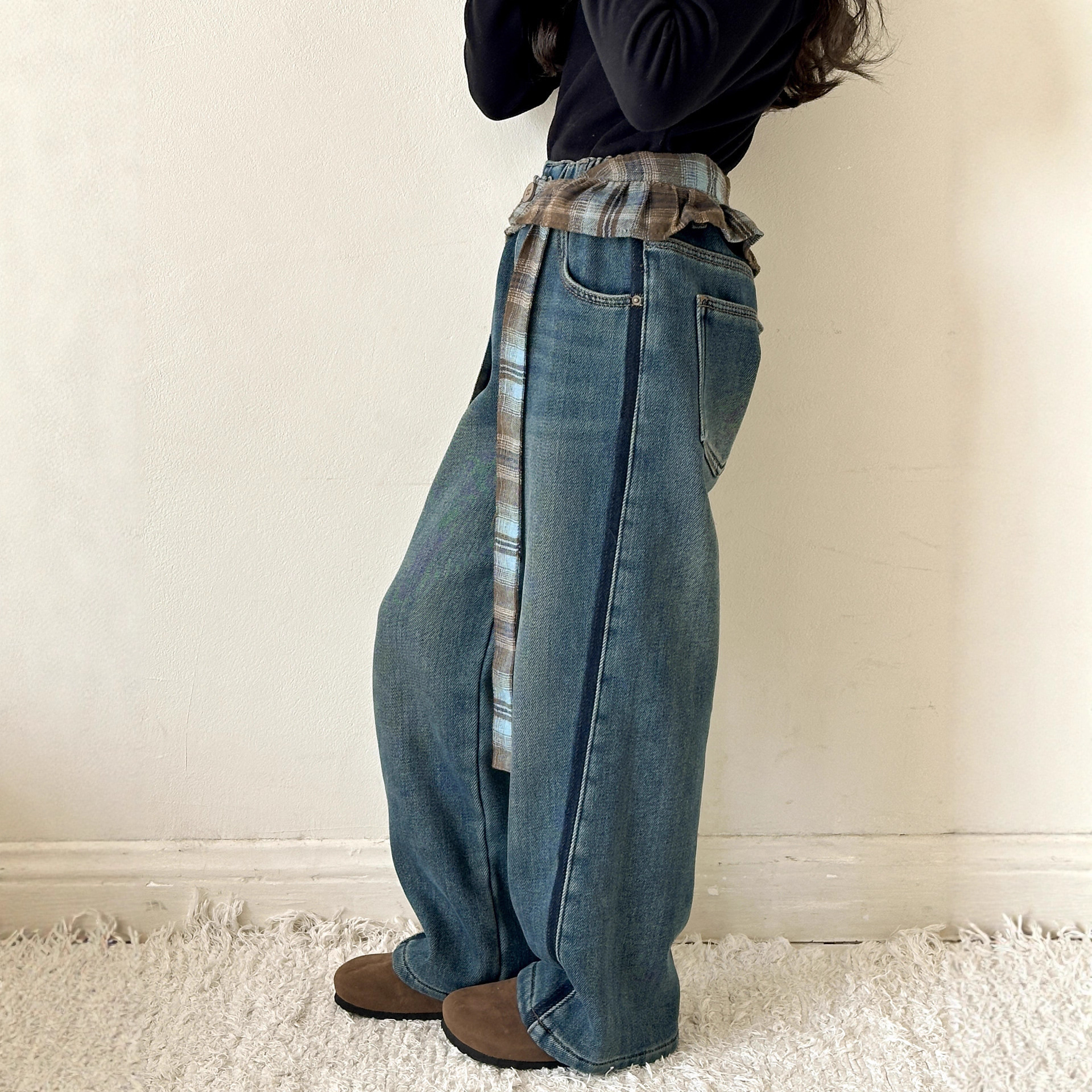 小红鱼女童加绒牛仔裤秋冬款2025亲子一体绒休闲款冬季儿童直筒裤