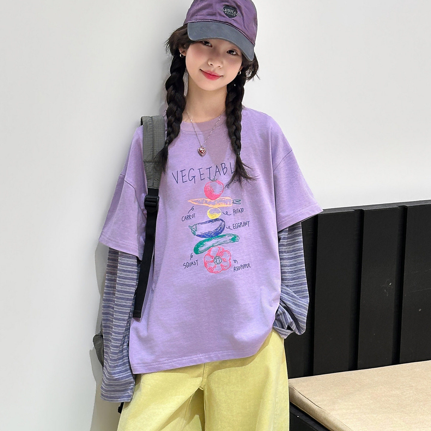 女童独特超好看上衣2026新款儿童春秋款女大童假两件韩系长袖T恤t