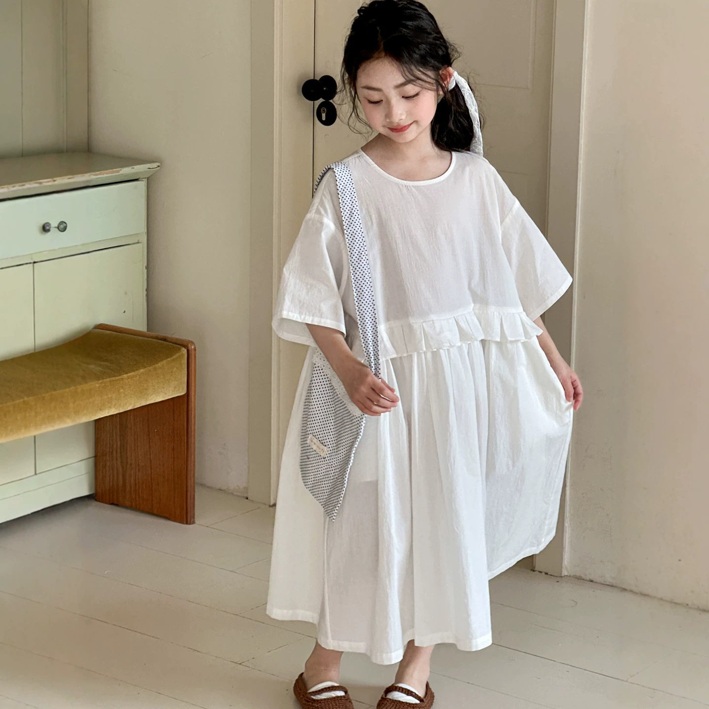 小红鱼女童短袖连衣裙夏装2026新款夏季白色裙子儿童公主裙亲子装