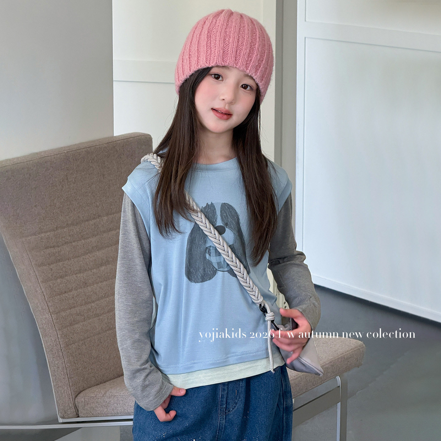 YOJIA女童长袖T恤春秋2026新款韩版拼色小女孩上衣儿童打底衫秋装