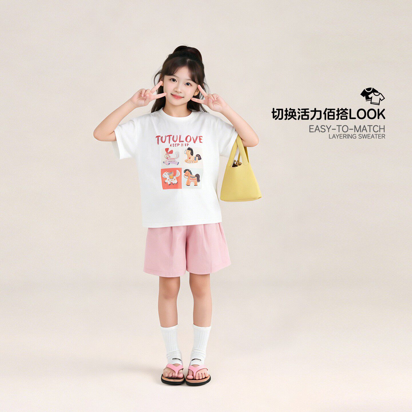 图图小象童装女童裤子2026新款夏季儿童运动百搭中大童休闲短裤潮