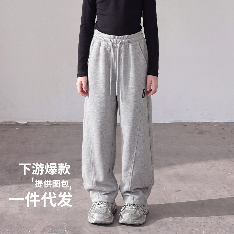 灰色运动裤女童春秋2026新款女大童女孩弯刀裤儿童装秋装休闲裤子