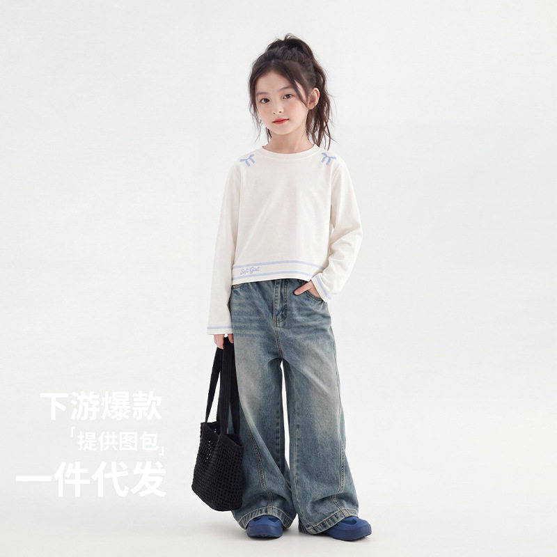 女童长袖t恤2026新款秋上衣儿童白色漂亮秋装衣服女大童装打底衫T