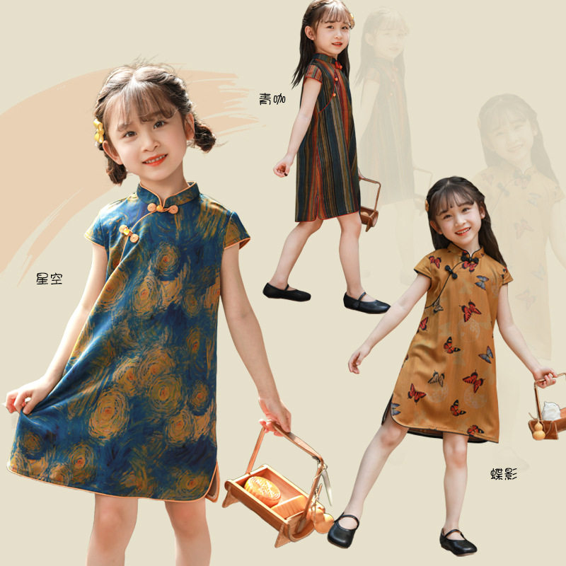 女童旗袍夏季新款中式唐装洋气连衣裙女童中国风改良复古汉服裙子