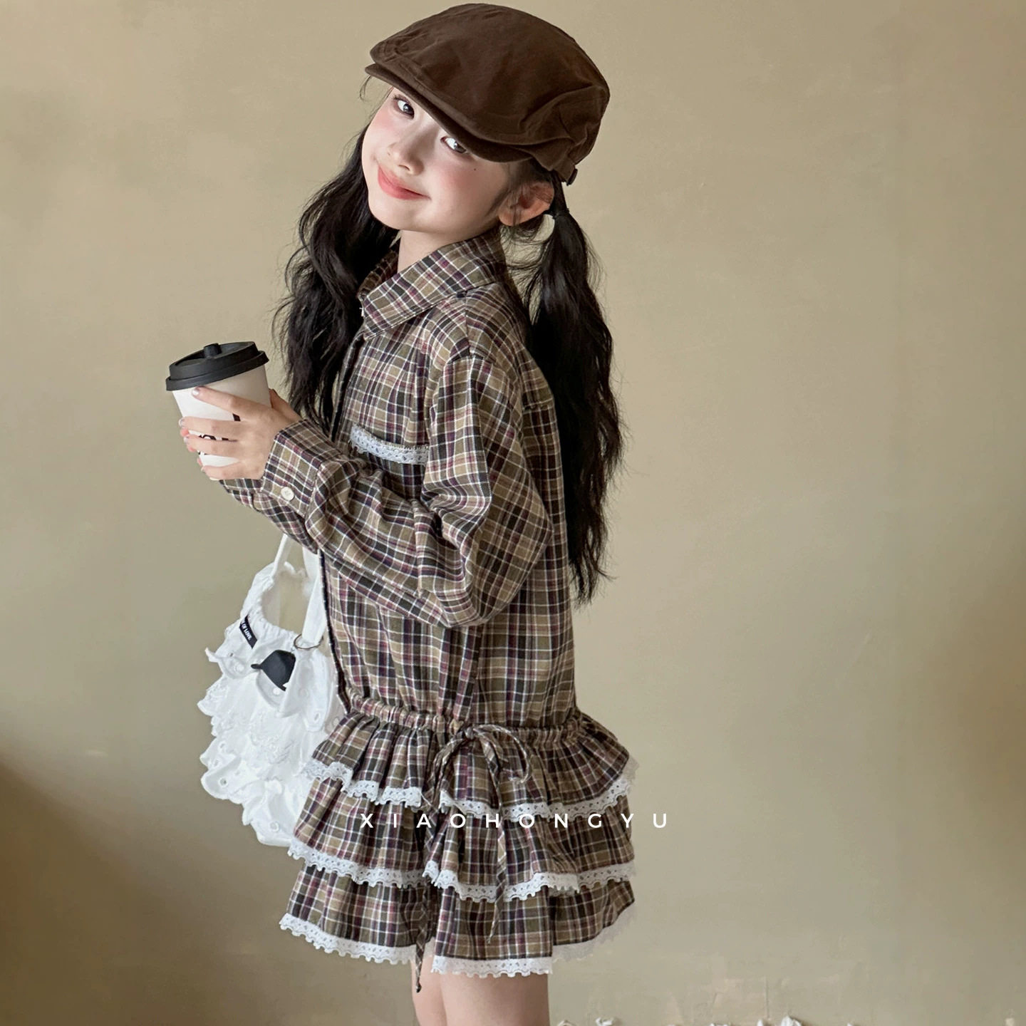 小红鱼女童长袖连衣裙秋装2026新款秋季格子衬衫裙儿童裙子亲子装