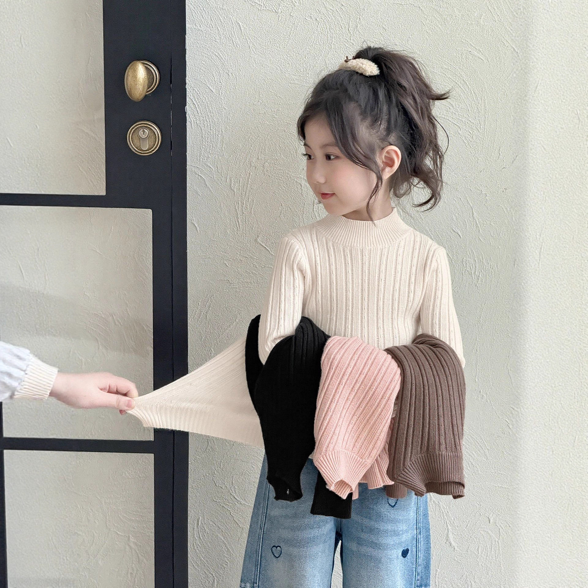 童森童马女童毛衣半高领打底衫2025秋冬女宝宝多色内搭修身针织衫