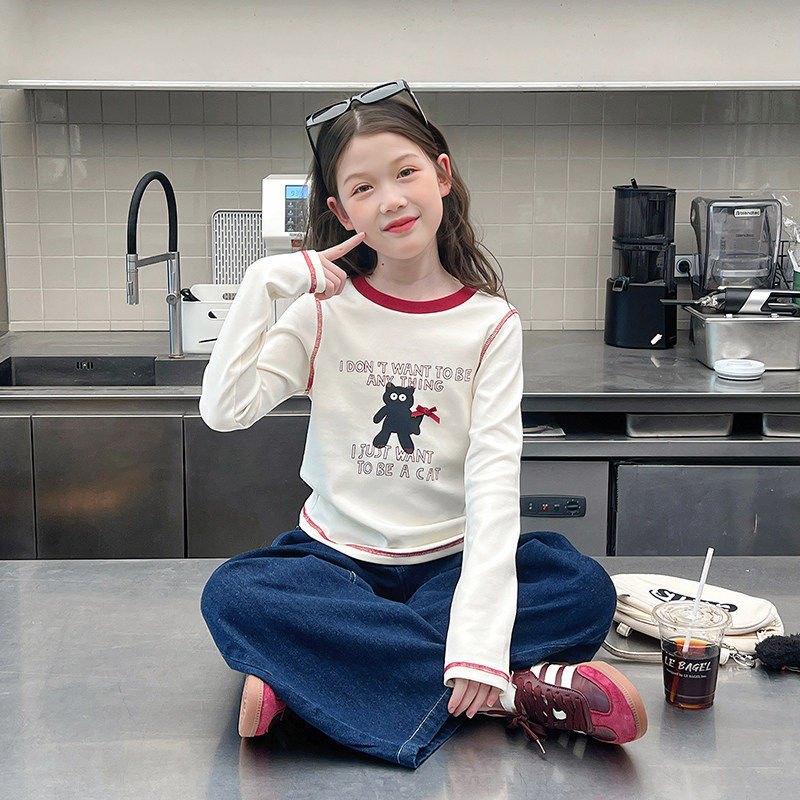 女童修身打底衫儿童洋气长袖白t恤大童内搭上衣2026春秋装新款